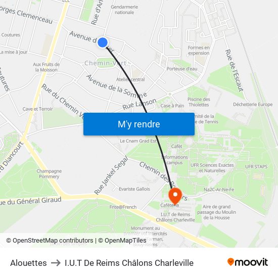 Alouettes to I.U.T De Reims Châlons Charleville map