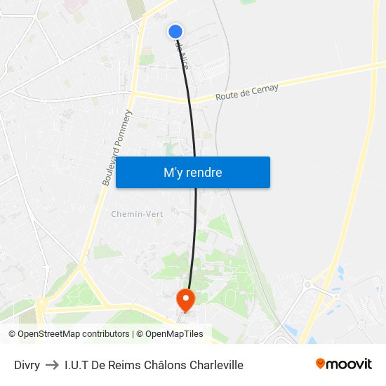 Divry to I.U.T De Reims Châlons Charleville map