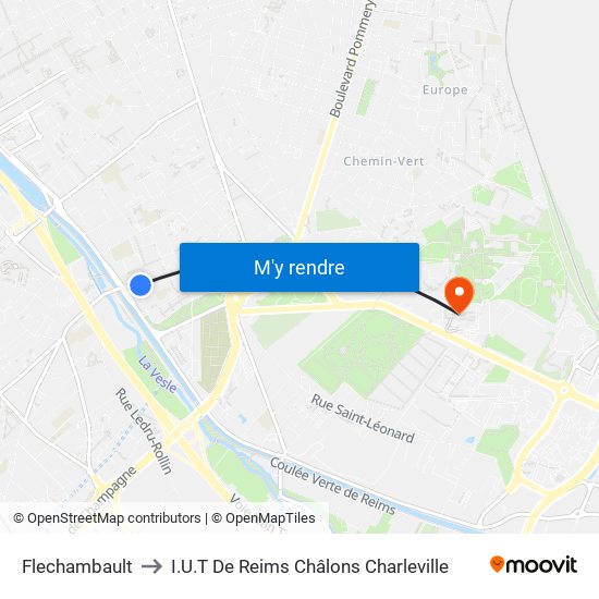 Flechambault to I.U.T De Reims Châlons Charleville map