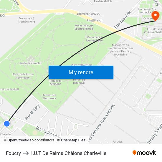 Foucry to I.U.T De Reims Châlons Charleville map