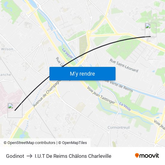 Godinot to I.U.T De Reims Châlons Charleville map