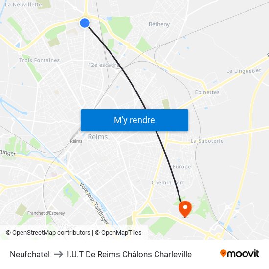 Neufchatel to I.U.T De Reims Châlons Charleville map