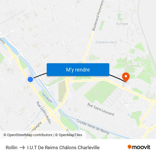 Rollin to I.U.T De Reims Châlons Charleville map