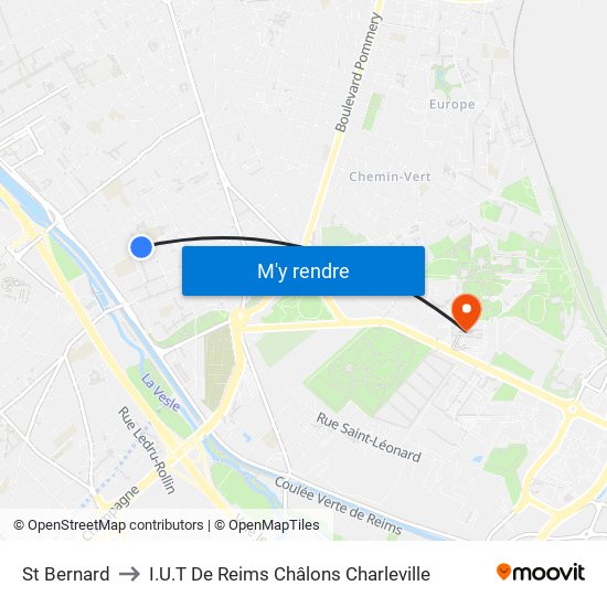 St Bernard to I.U.T De Reims Châlons Charleville map