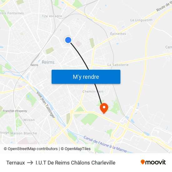 Ternaux to I.U.T De Reims Châlons Charleville map