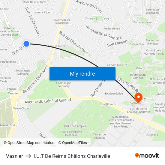 Vasnier to I.U.T De Reims Châlons Charleville map