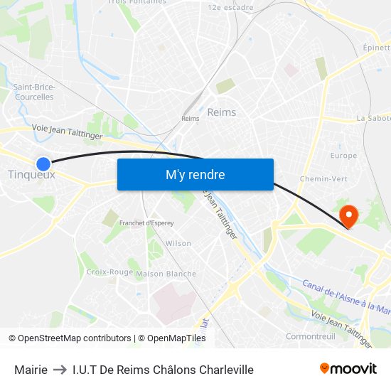 Mairie to I.U.T De Reims Châlons Charleville map