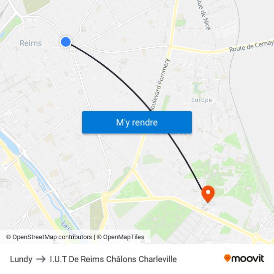 Lundy to I.U.T De Reims Châlons Charleville map