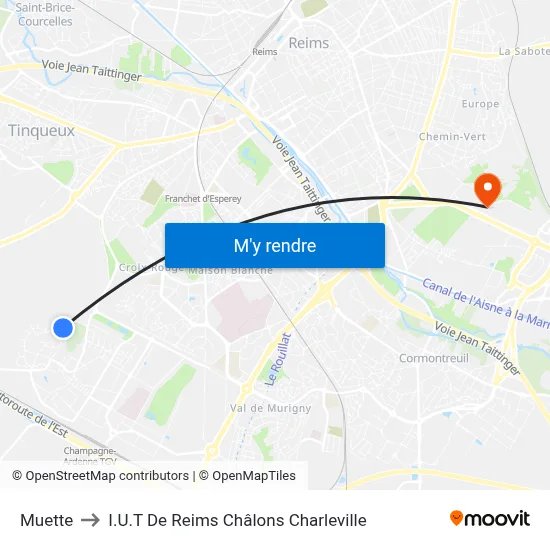Muette to I.U.T De Reims Châlons Charleville map