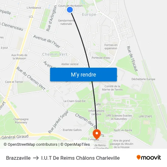 Brazzaville to I.U.T De Reims Châlons Charleville map