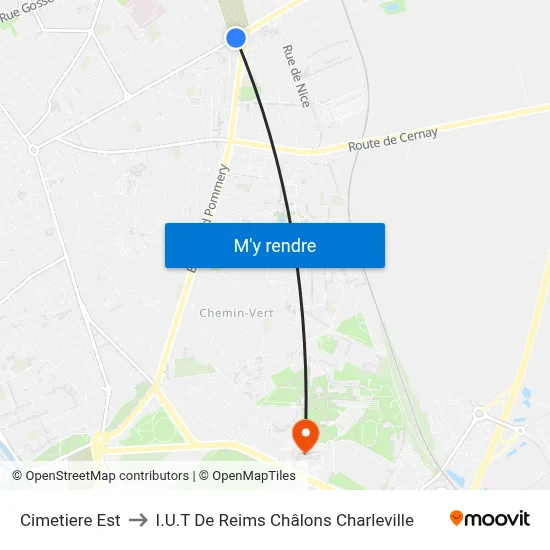 Cimetiere Est to I.U.T De Reims Châlons Charleville map