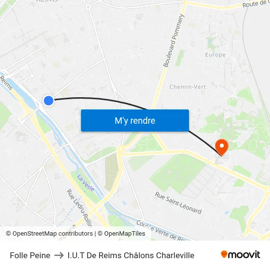 Folle Peine to I.U.T De Reims Châlons Charleville map