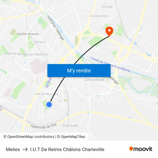 Melies to I.U.T De Reims Châlons Charleville map