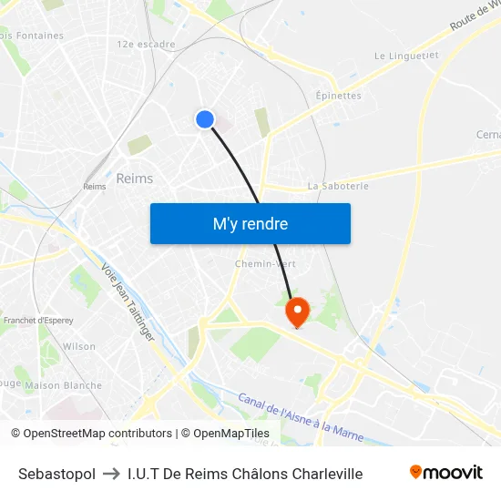 Sebastopol to I.U.T De Reims Châlons Charleville map