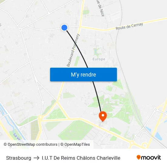 Strasbourg to I.U.T De Reims Châlons Charleville map