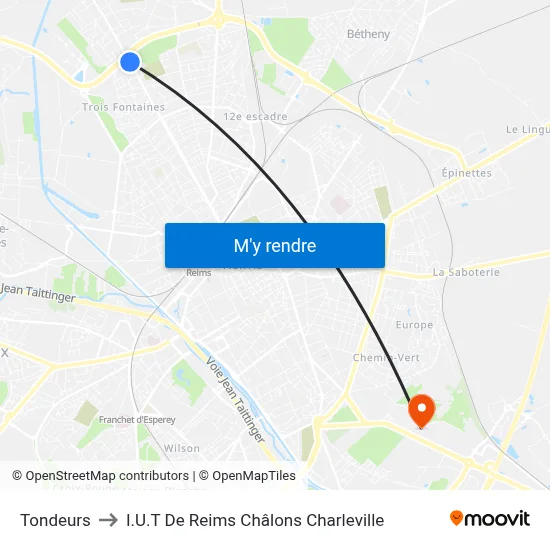 Tondeurs to I.U.T De Reims Châlons Charleville map