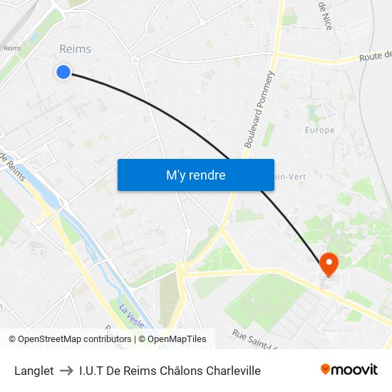 Langlet to I.U.T De Reims Châlons Charleville map