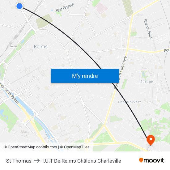 St Thomas to I.U.T De Reims Châlons Charleville map