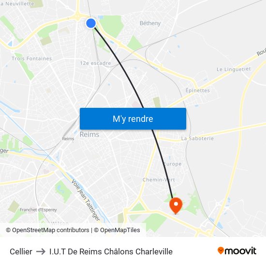 Cellier to I.U.T De Reims Châlons Charleville map