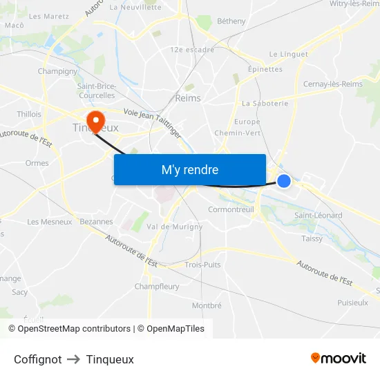 Coffignot to Tinqueux map