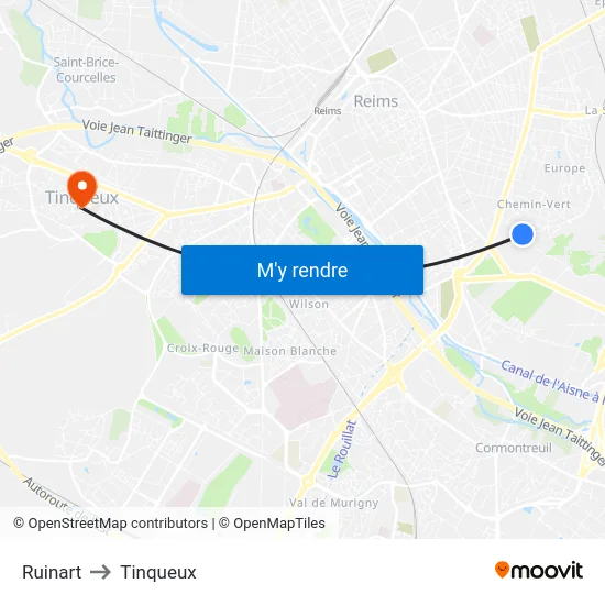 Ruinart to Tinqueux map