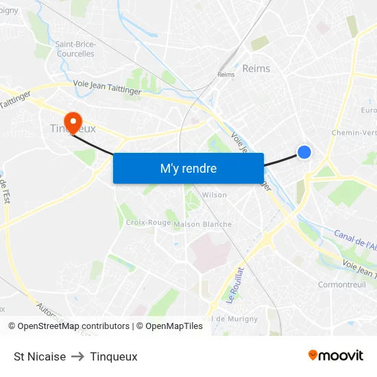 St Nicaise to Tinqueux map