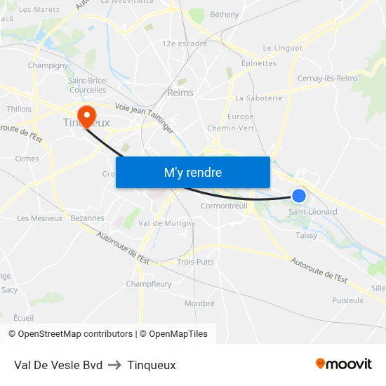 Val De Vesle Bvd to Tinqueux map