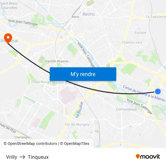 Vrilly to Tinqueux map