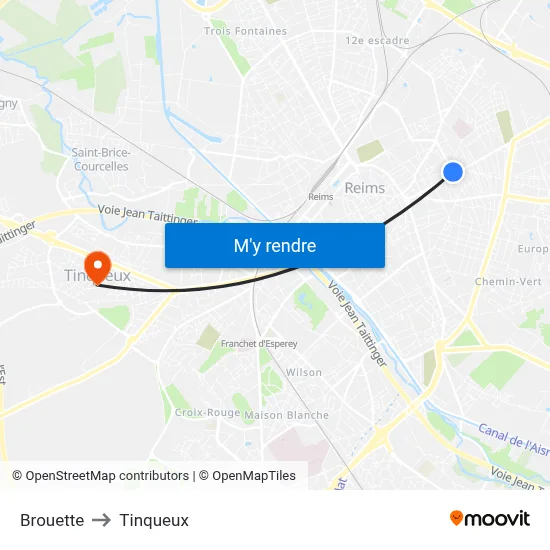 Brouette to Tinqueux map