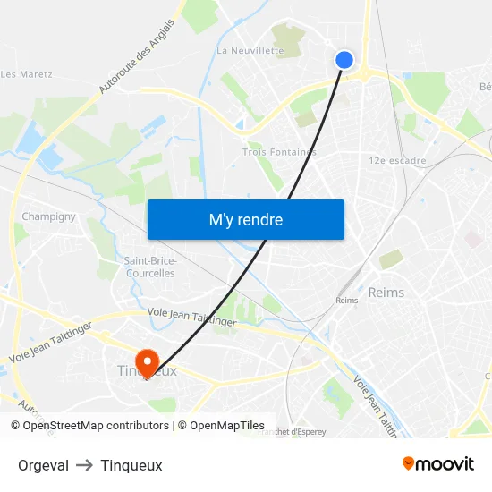 Orgeval to Tinqueux map