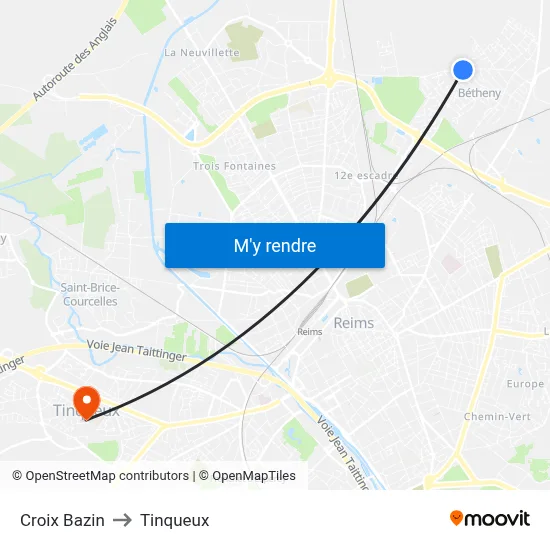 Croix Bazin to Tinqueux map