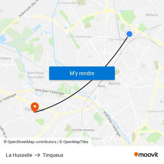 La Husselle to Tinqueux map