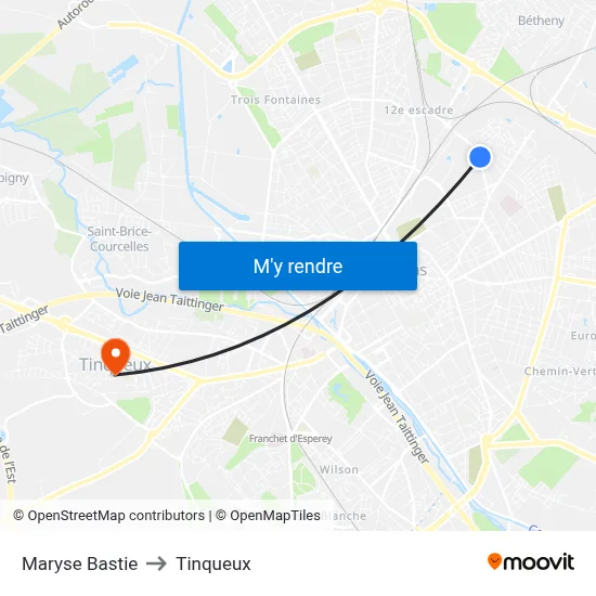 Maryse Bastie to Tinqueux map
