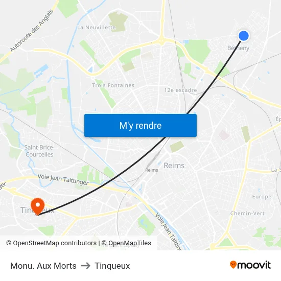 Monu. Aux Morts to Tinqueux map