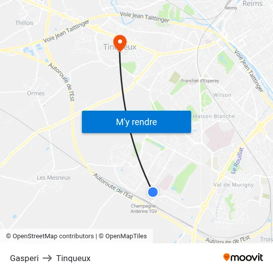 Gasperi to Tinqueux map