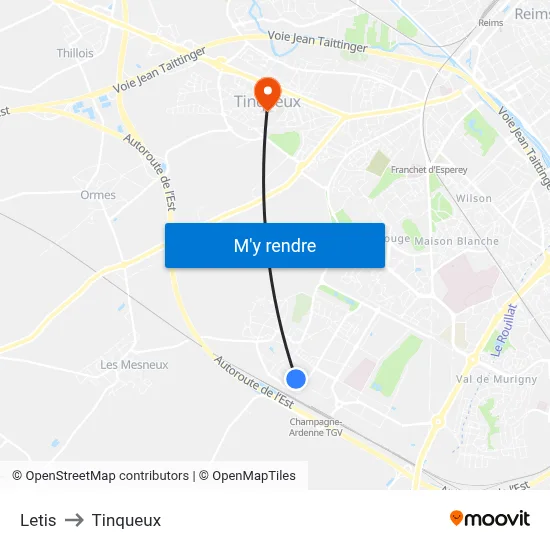 Letis to Tinqueux map