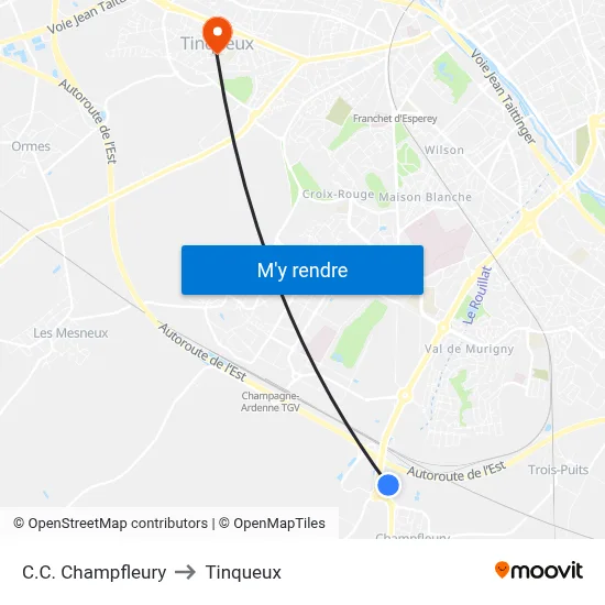 C.C. Champfleury to Tinqueux map