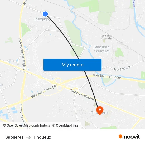 Sablieres to Tinqueux map