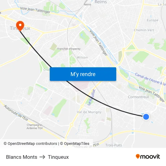 Blancs Monts to Tinqueux map