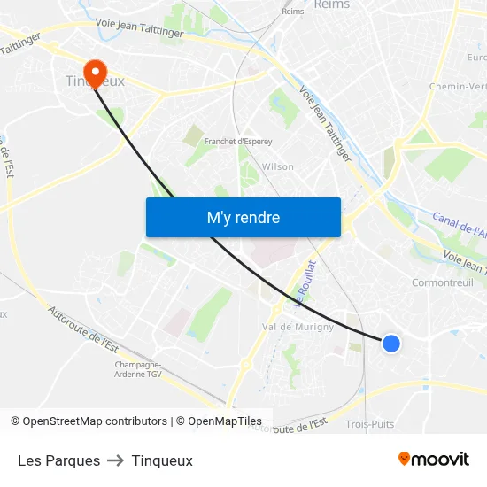 Les Parques to Tinqueux map