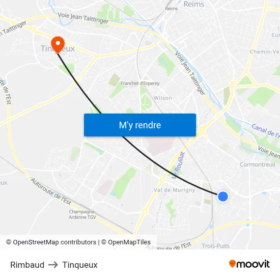 Rimbaud to Tinqueux map