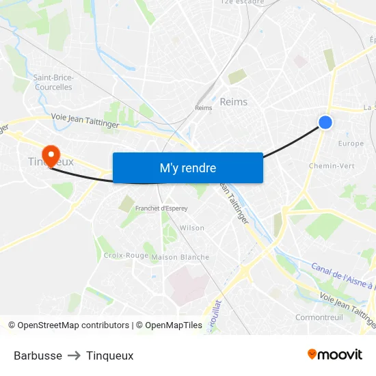 Barbusse to Tinqueux map