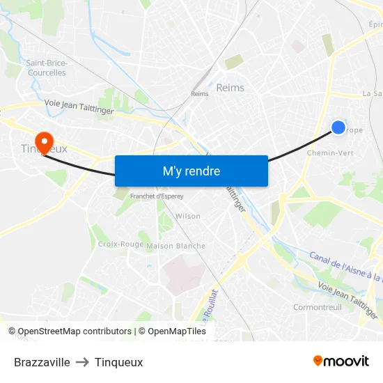 Brazzaville to Tinqueux map