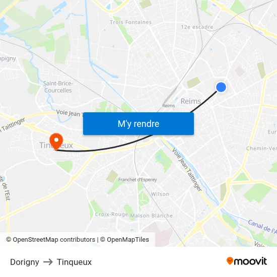 Dorigny to Tinqueux map