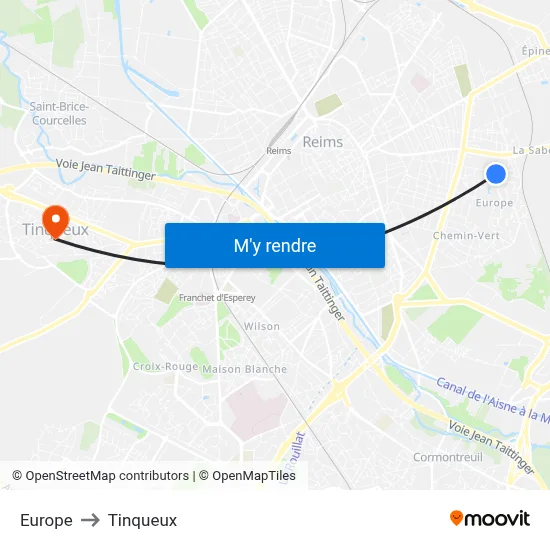 Europe to Tinqueux map