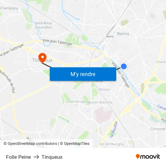 Folle Peine to Tinqueux map