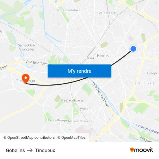 Gobelins to Tinqueux map