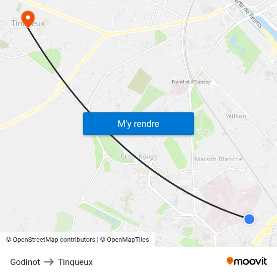 Godinot to Tinqueux map