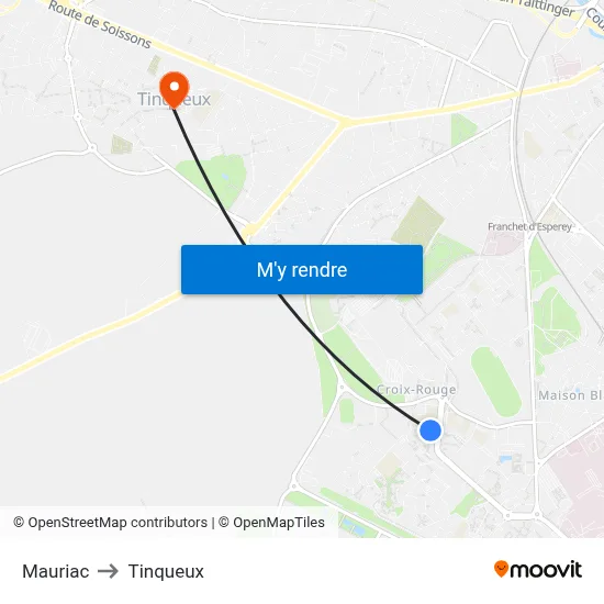 Mauriac to Tinqueux map