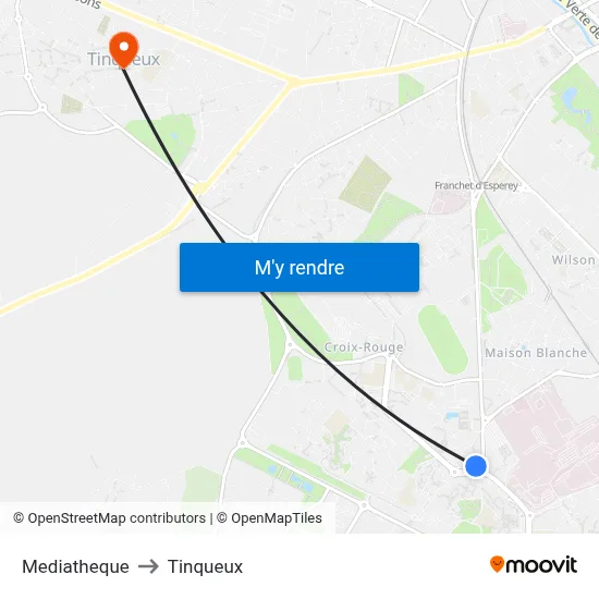 Mediatheque to Tinqueux map